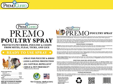 Poultry Spray 128 oz - All Natural Non Toxic - Plant Based All Natural Non-Toxic - By Premo Guard