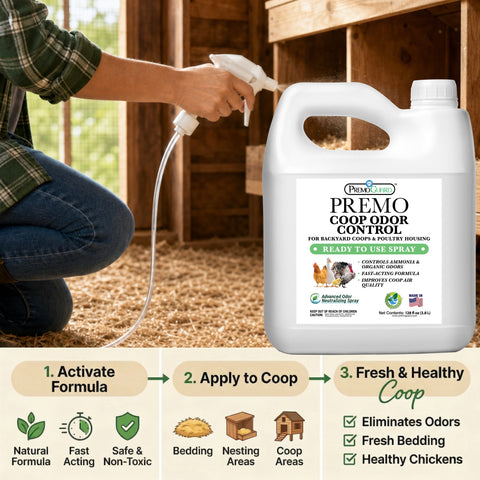 Chicken Coop Odor Control Spray 128 oz | Neutralizes Ammonia Smell | Premo Guard