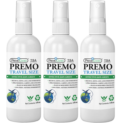 3 PACK - 3 oz Travel Size Bed Bug & Mite Killer Spray – Natural Non-Toxic - By Premo Guard