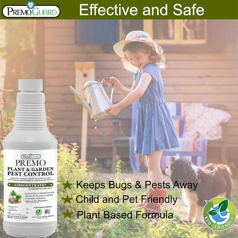 Plant and Garden Pest Control Concentrate - 16 oz - Makes Up to 2.5 Gallons - Plant Based All Natural Non-Toxic - By Premo Guard